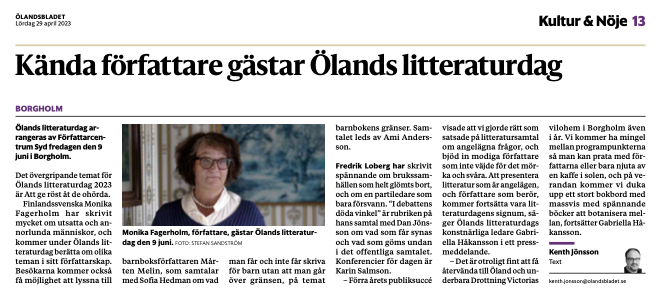 Ölandsbladet: Kända författare till Ölands Litteraturdag